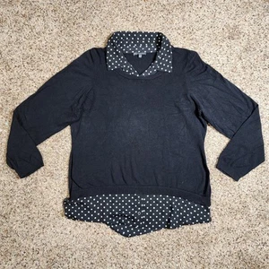 Adrianna Papell Womens Black Long Sleeve Collared Polka Dot Pullover Sweater XL - Picture 1 of 6