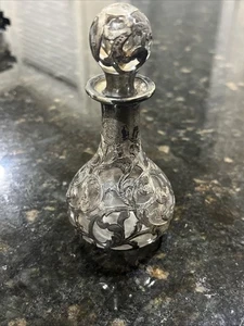 Antique Sterling Silver Overlay Perfume  Bottle Sterling Art Nouveau Style Empty - Picture 1 of 14