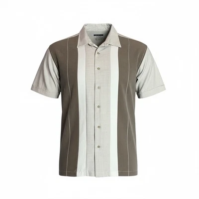 Van Heusen Studio Shirt Mens XL Brown/Tan Short Sleeve Button Up Bowling Style - Image 1 of 4