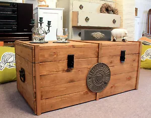 Large Wooden Chest Trunk Rustic vintage Storage Blanket Box Coffee Table  - Picture 1 of 5