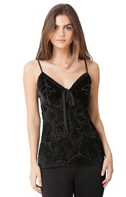 Hale Bob черный бисером шелковый бархат Cami | Майка XS S новый с Ярлыками 78et2276 - Изображение 1 из 3