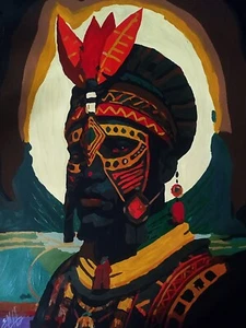 Sale Acrylic portrait poster African shaman, handmade - Picture 1 of 4