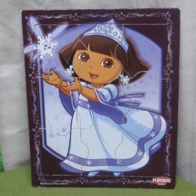 DORA THE EXPLORER jigsaw puzzle frame preschool 9 pieces Snow Princess w/ tiara - Image 1 of 3