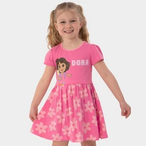 DORA Mädchen Kleid | Mädchen Dora The Explorer Dress | Kurzarmkleid für Mädchen - Bild 1 von 8