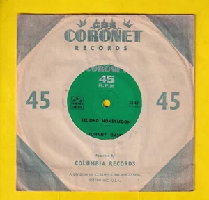 Johnny Cash , 1962 "Coronet" 45rpm single- Honky-Tonk Girl / Second Honeymoon - Picture 1 of 3