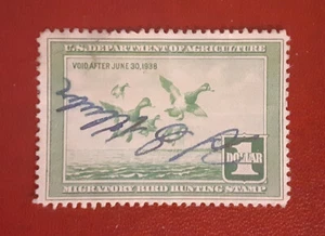 US 1937 $1 Used Signed Duck Scott RW4 VF 2119 - Picture 1 of 3