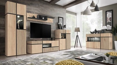 Parete attrezzata soggiorno CROSS HJZ SET con lamelle illuminazione led e sistema push - click - Immagine 1 di 3