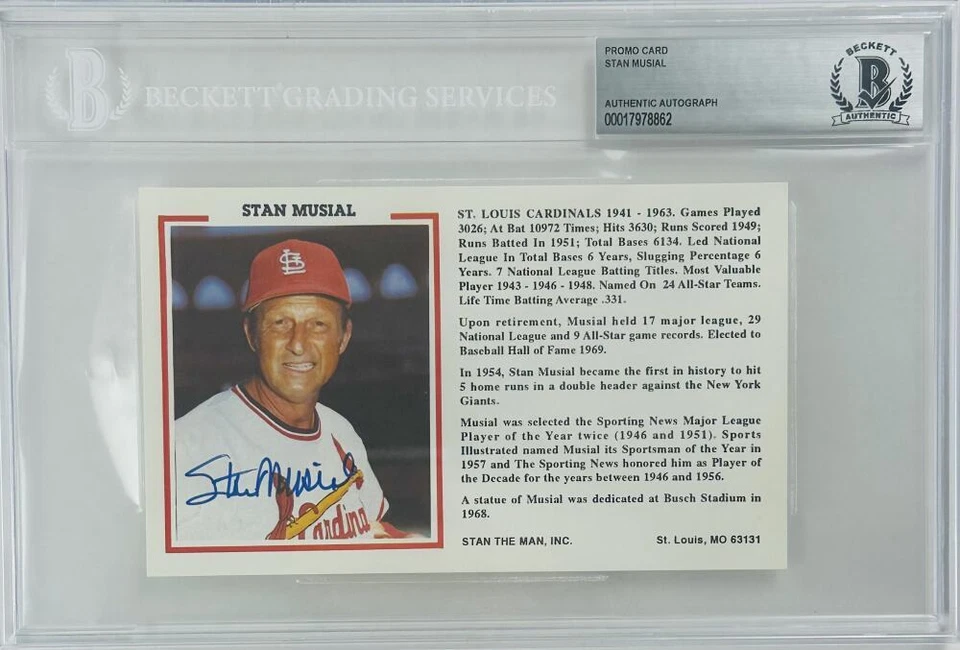 STAN MUSIAL SIGNED BAS SLABBED PROMO CARD ST LOUIS CARDINALS AUTOGRAPH K862 - Image 1 of 1