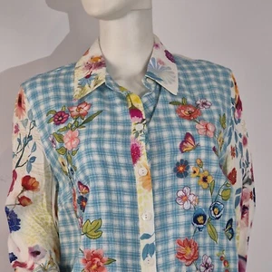 John Mark Women’s Shirt Top Embroidered Floral 3/4 Sleeve Button  Tunic  (9) - Picture 1 of 12