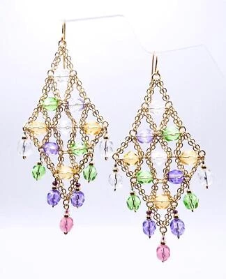 EXQUISITOS Pendientes Araña Cadena Llena de Oro Cristales Multicolores Artesanos Foto 1 de 4