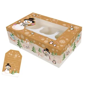 Snowman Navidad Cupcake Box con ETIQUETA REGALO doble inserto 6 o 12 cuentas - Imagen 1 de 12