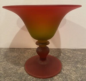 Tiffin Glass Style Satin Amberina Apricot Footed Glass Candy Compote Bowl 7”x8” - Picture 1 of 6