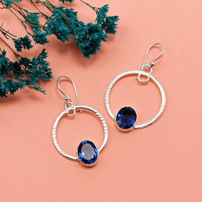 London Blue Topaz Jewelry Silver Birthday Gift Drop/Dangle Earrings 1.37" - Image 1 of 4