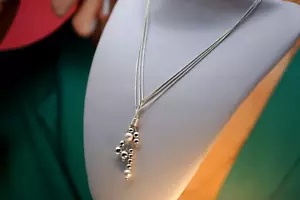 Sterling Silver 925 Necklace Pendant Y- Drop Style 3 Strands 18.48g - Picture 1 of 11
