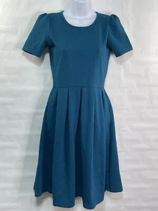 Lularoe Amelia Damen Gr. XS blaugrün strukturiert Stretch-Reißverschluss-Taschen plissiertes Kleid - Bild 1 von 10