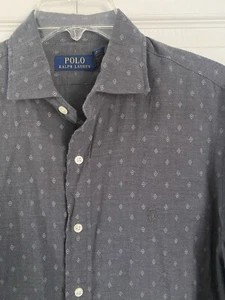 Camisa Polo Ralph Lauren Manga Larga Abotonada Para Hombre M Geométrica Gris Diamante - Imagen 1 de 5