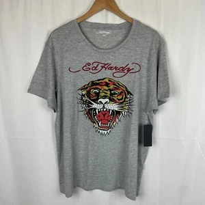 Ed Hardy Men's Rhinestone Gray Tiger Tee Shirt Short Sleeve Crew Neck Size XL - Picture 1 of 9