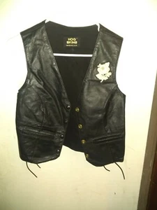 HOG SKINS Women's Size SMALL Black Snap Button Pig Skin Leather Vest , USA - Picture 1 of 8