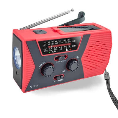 X4-Tech-FM/AM Solar-Kurbelradio mit 1W Taschenlampe, IPX3, 6 LEDs Leselampe - Bild 1 von 4