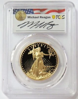 1986 W GOLD $50 AMERICAN EAGLE REAGAN SIGNED 1oz PCGS PR 69 DCAM - Image 1 of 2
