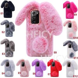 For TCL 40 NxtPaper 4G Case , Girly Faux Fur Case Bunny Ears Fluffy Furry Cover