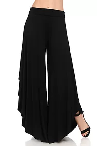 Women's Casual High Slit Layered Wide Leg Flowy Cropped Palazzo Pants - Picture 1 of 4