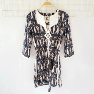 Figue Womens Dress Small Sophie Bora Bora Ikat Navy White Boho Tunic-Read - Picture 1 of 9