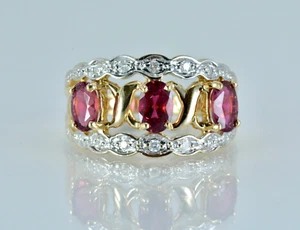 2.06 ctw Oval Cut Ruby and Diamond Cluster Statement Ring 14k Yellow Gold Lot 8 - Picture 1 of 8