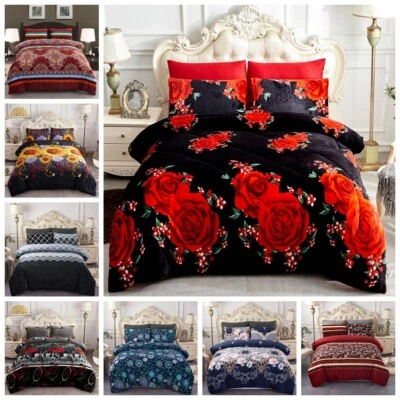 3Piece Borrego/Sherpa Blanket Super Soft Warm Bed Blankets Reversible Queen King - Image 1 of 4