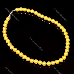 Gift For Her 925 Silver Yellow Shell Pearl Gemstone Beaded Adjustable Necklace - Picture 1 of 6