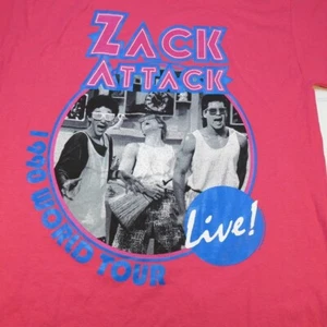 ZACK ATTACK 1990 WORLD CONCERT TOUR T SHIRT Sz S Pink Saved by the Bell TV SHOW - Picture 1 of 2
