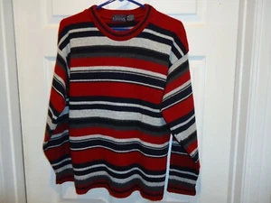 Basic Editions Boy's Kid's Red Gray Black Striped Sweater Size 14-16(M) - Picture 1 of 3