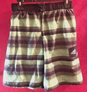 NWT Adidas Swim Shorts Boys Kids Trunks Size M Bright Green Black Striped Pocket - Picture 1 of 6