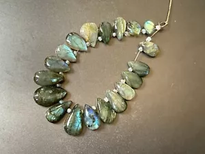 Labradorite gemstone pear shape beads size 18-9 mm 8 inches strand AB-22 - Foto 1 di 6