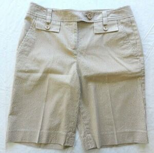 Women's shorts TALBOTS size 2P tan stretch striped easy care bermuda (ba61)
