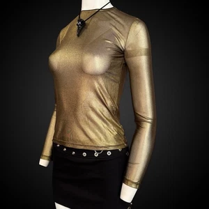 Camisa Top Nasty Gal Gold Burning Man Rave Punk Gótico Manga Larga Steampunk XS - Imagen 1 de 8