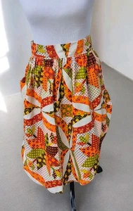Vtg Handmade Hostess Half Apron Green Orange Floral Pocket Cottagecore Patchwork - Picture 1 of 4