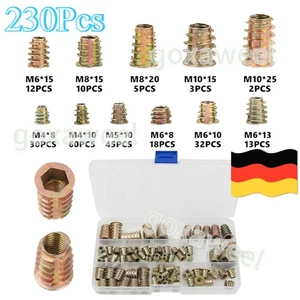 230 Stück Einschraubmutter, Gewindeeinsatz Holz Einschraubmutter M4 M5 M6 M8 M10 - Bild 1 von 11