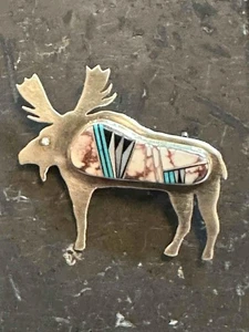 Robert Vandover Navajo Sterlingsilber Onyx Türkis Achat Inlay Elch Brosche - Bild 1 von 14