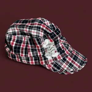 Disney Parks Cadet Style Plaid Hat Cap with Mickey Mouse Patch Adult OS Red - Picture 1 of 8