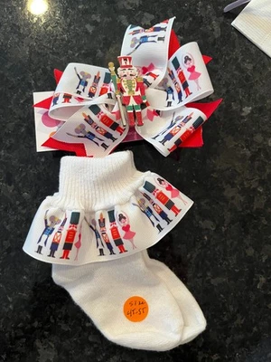 Juego de moño y calcetines de pelo grande de ballet cascanueces de Navidad 4T - 5T NUEVO Foto 1 de 2
