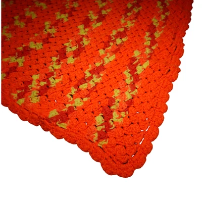 Hecho a mano ganchillo tejido naranja brillante y quemado con manta amarilla 51" x 68" Foto 1 de 4