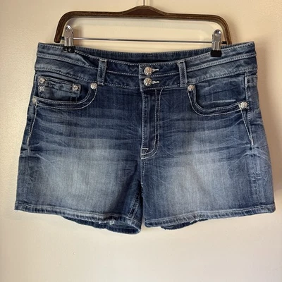 Pantalones Cortos de Jean Miss Me Curvy Para Mujer Talla 34 Bordados Denim Envejecido Western Foto 1 de 4