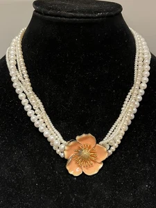 Vintage MMA Set Enamel Flower Necklace Signed VMFA USA Met Art Museum STUNNING! - Picture 1 of 7