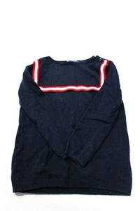 Jacadi Girls Cotton Knit Long Sleeve Crewneck Sweater Top Navy Blue Size M - Picture 1 of 2