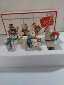 LENOX Ceramic Christmas Ornaments (Set Of 3) Santa, Teddy Bear, Snowman - Picture 1 of 11