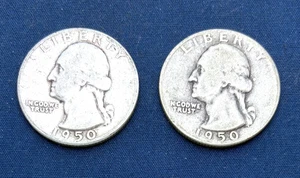 1950, 1950-D Washington Silver Quarters, 2 coin lot - Picture 1 of 2