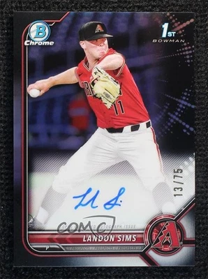 2022 Bowman Draft Chrome Pick Black Refractor /75 Landon Sims #CDA-LSS Auto - Image 1 of 2