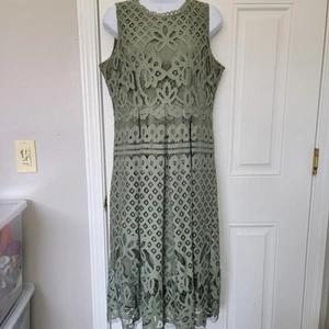 Vellsar Sage Green All Over Lace Lined Sleeveless Dress Cocktail Party Size L - Picture 1 of 13