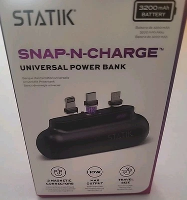 Banco de alimentación magnético universal Statik Snap-N-Charge cargador portátil batería de 3200 mAh Foto 1 de 4